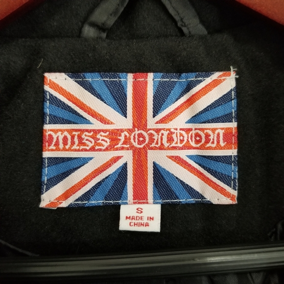 Miss London Wool Blend Zip-Up Collared Coat in Black Women's Size S - Picture 5 of 5